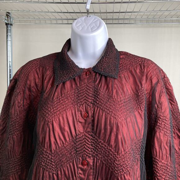 Coldwater Creek Red Black Tulle Peplum Blouse Size XL Steampunk Goth Statement - Picture 7 of 11